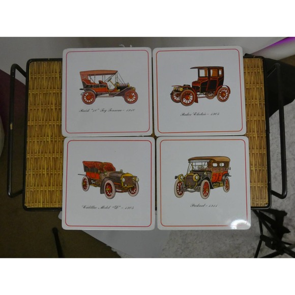 Vintage Pro-Tex Metal Trivet Antique Car Hot Pad 1950's Set of 4 - Picture 1 of 8
